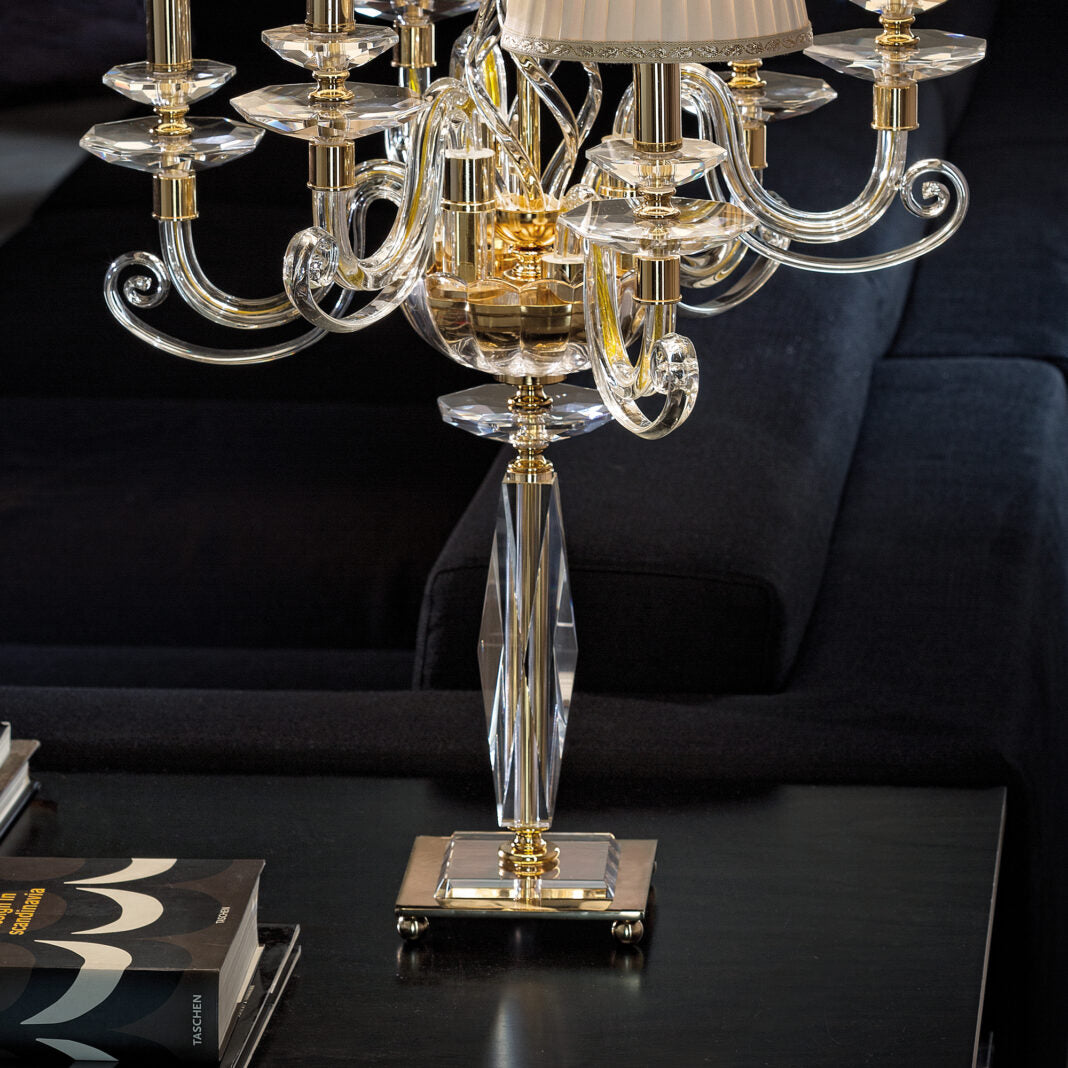 7-Light  Table Lamp with Shades | Transparent Glass Elements |  Gold Finish