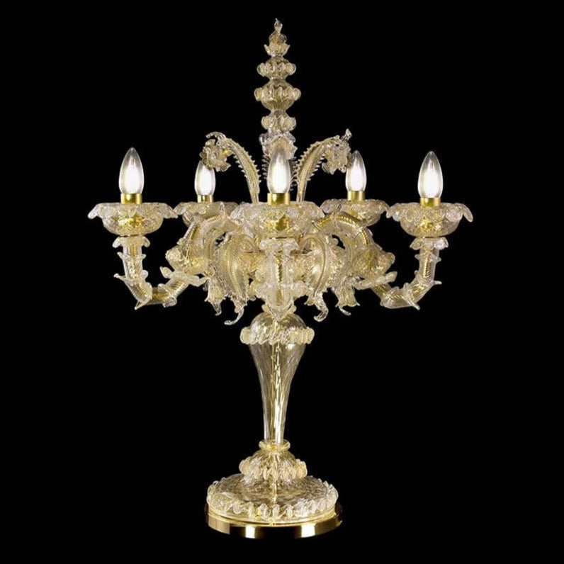 5 Light Flambeau Murano Lamp with Gold Leaf Finish