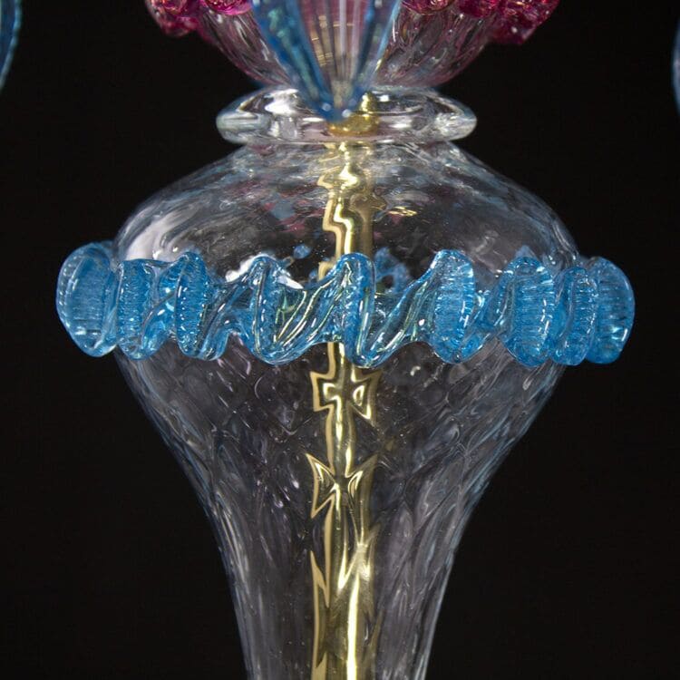 3 Light Flambeau in Rezzonico Style with Crystal and Ruby Finish