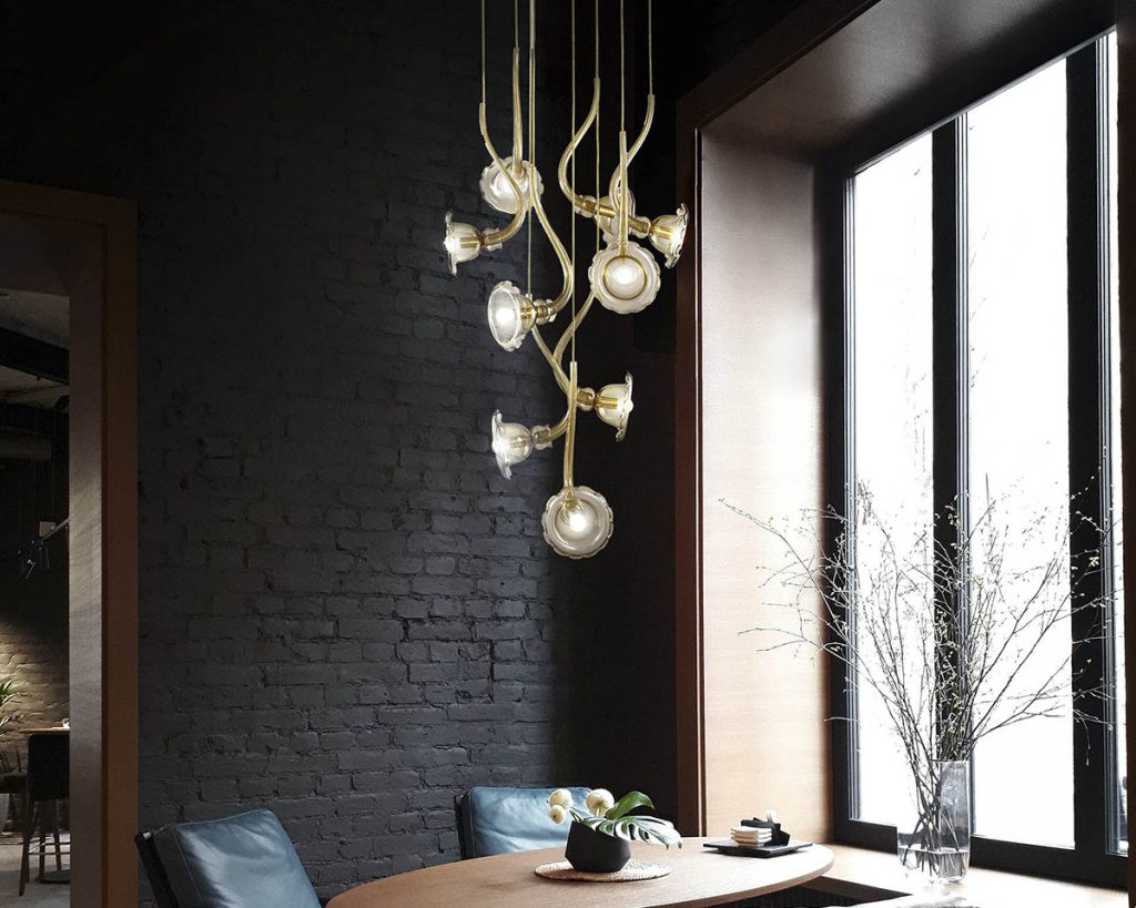 130cm Stairwell Chandelier With Amber Floral Pendants