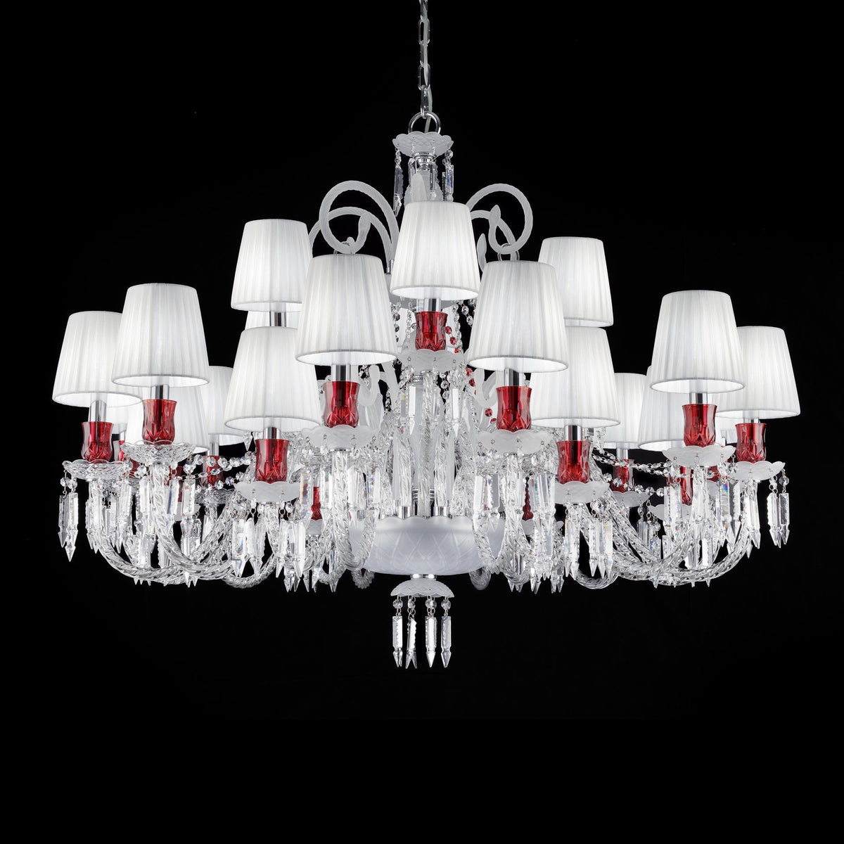 24-Light Crystal Chandelier with Ruby-Coloured Accents
