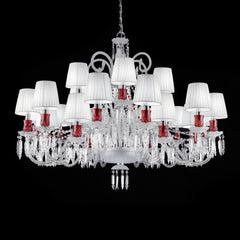 24-Light Crystal Chandelier with Ruby-Coloured Accents