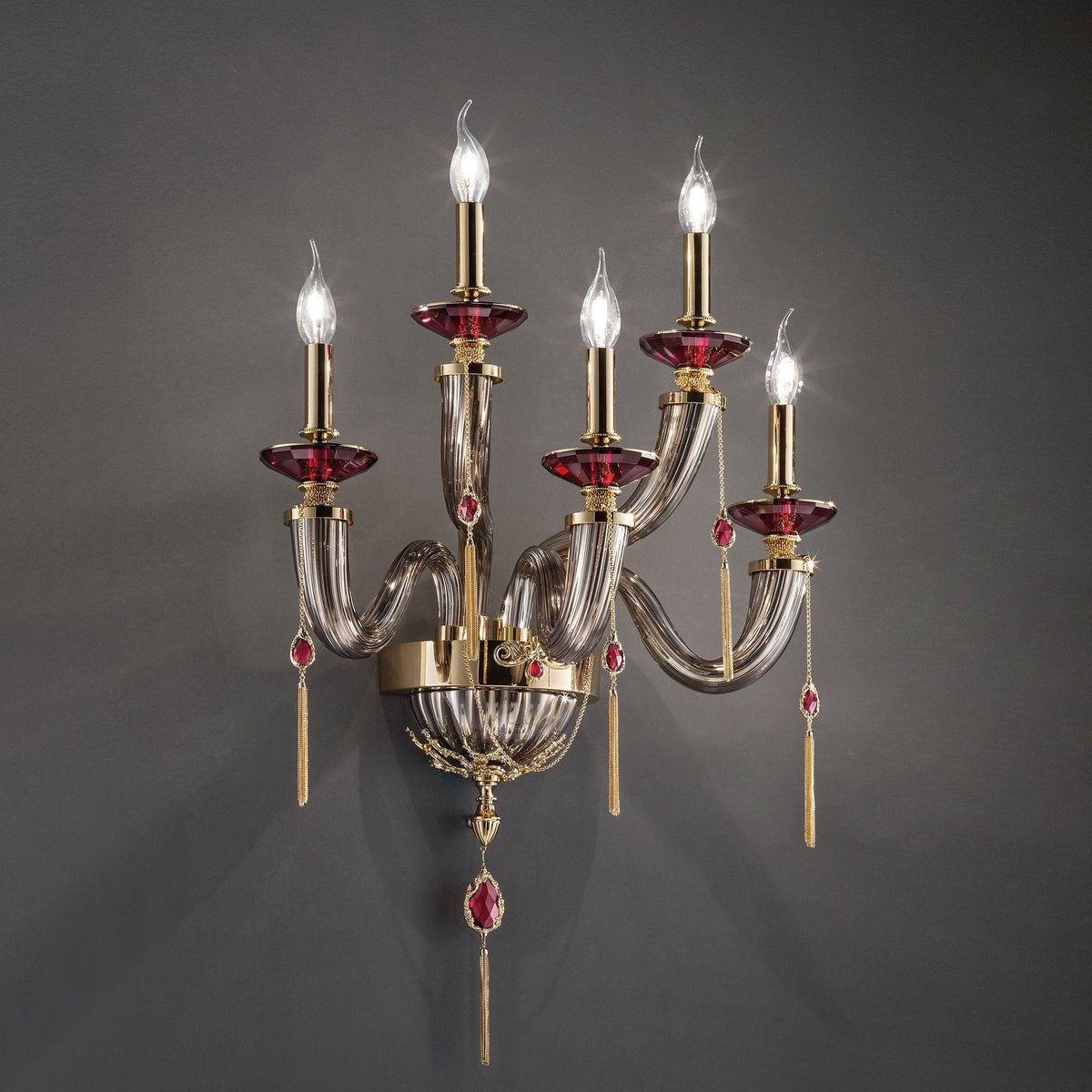 5-Light Clear Murano Wall Light | Elegant Wall Lighting with Flexible Installation