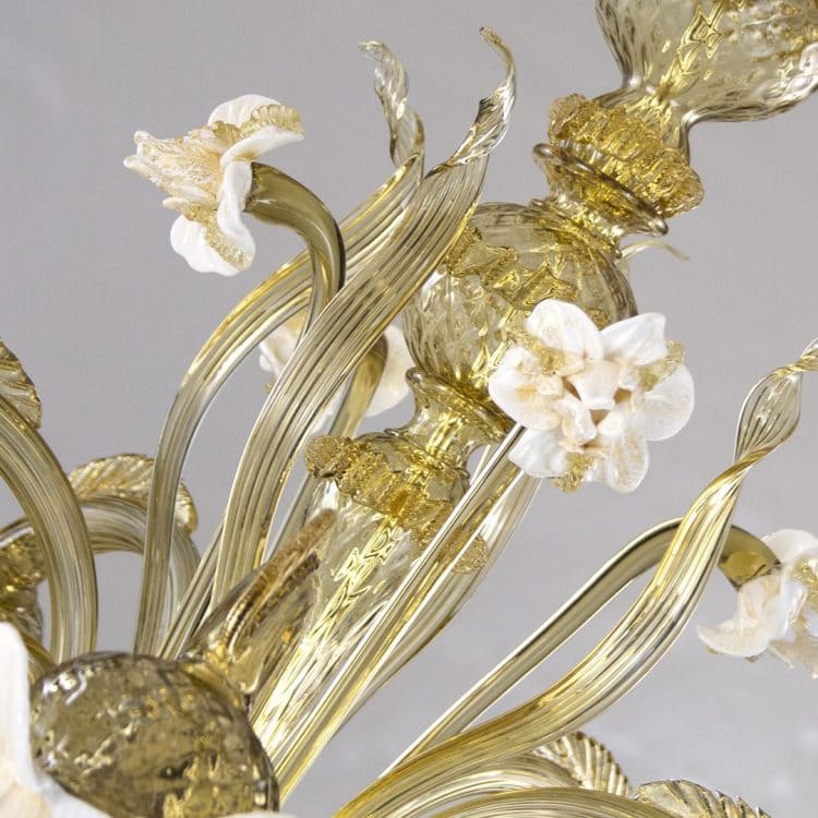 5 Lights Murano Glass Chandelier with Fume and Gold Accents