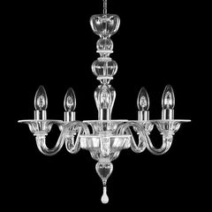5 Light Murano Glass Chandelier with White Accents