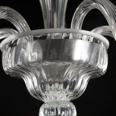 5 Light Clear Murano Glass Chandelier with White Accents