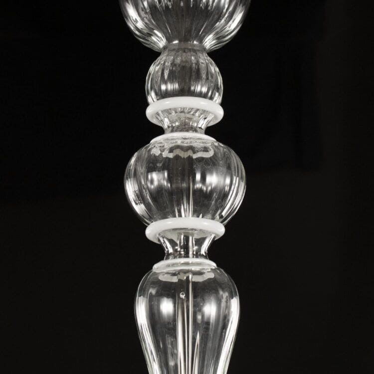 5 Light Clear Murano Glass Chandelier with White Accents