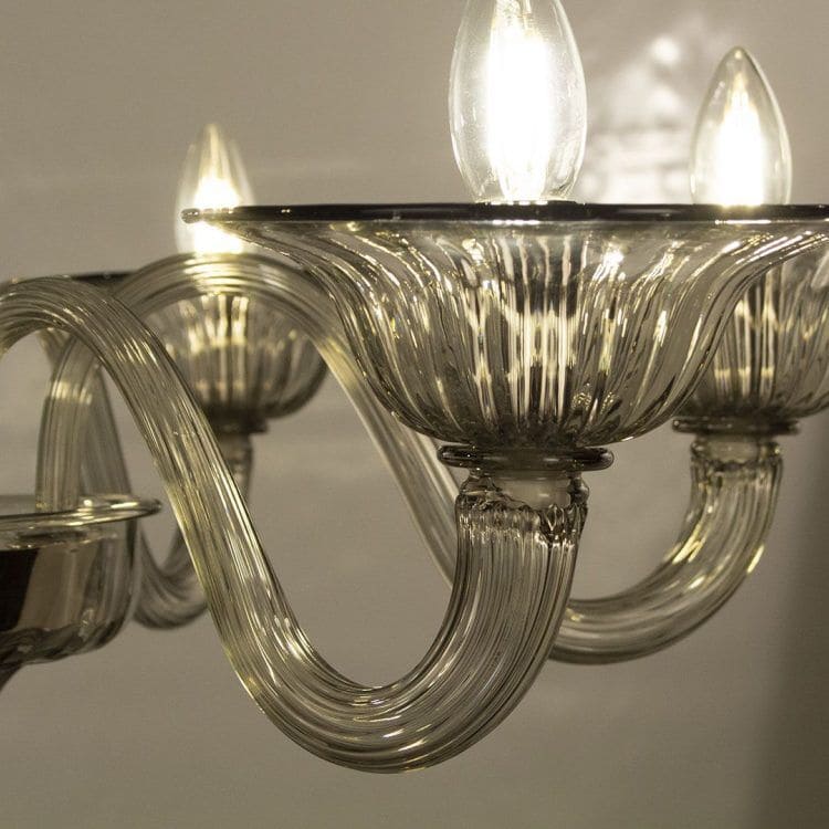 6 Light Smoke Gray Murano Glass Chandelier