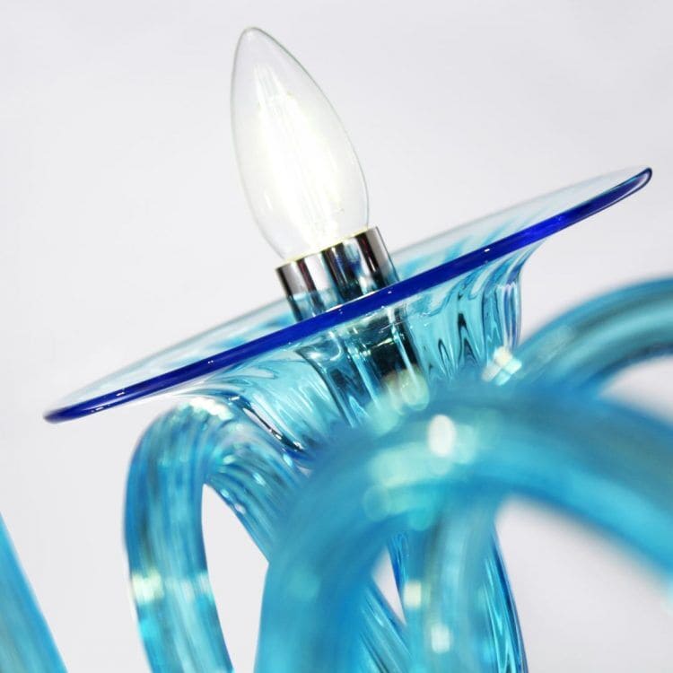 6 Light Sky Blue Murano Glass Chandelier