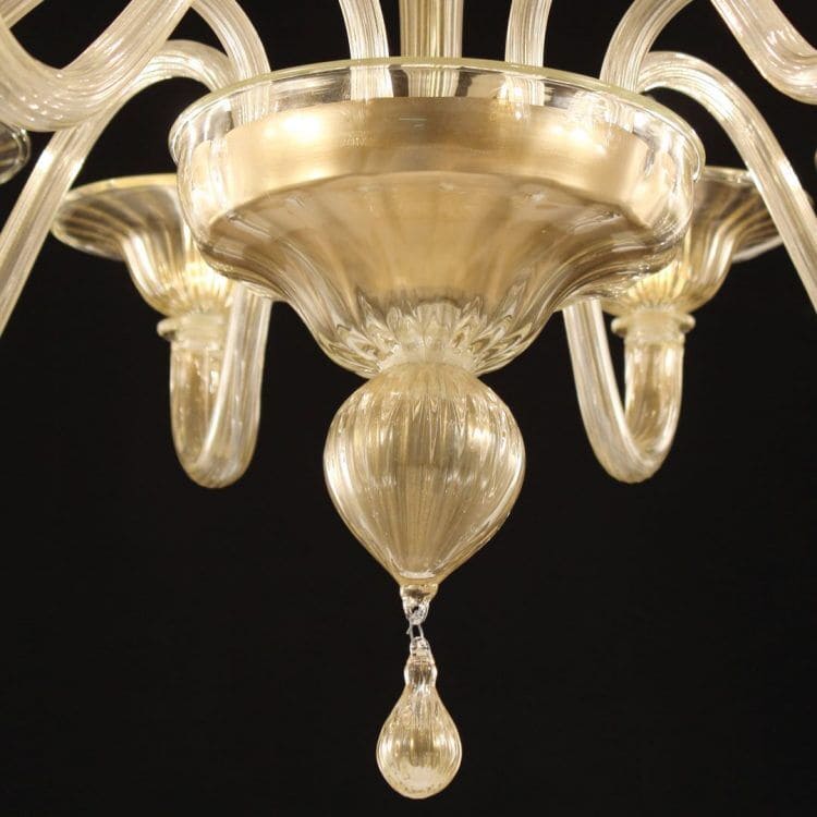 8 Light Gold Murano Glass Chandelier