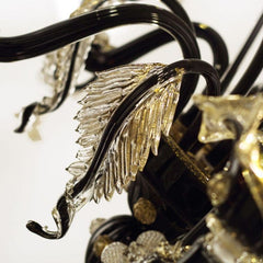 5 Light Black and Gold Glass Chandelier
