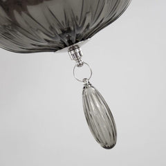 6 Light Smoke Grey Murano Glass Chandelier with White Lampshades