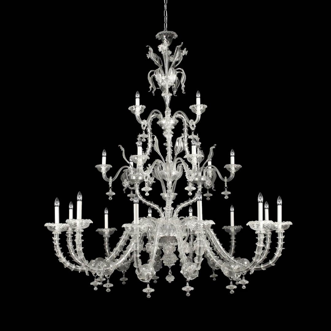 21 Light Rezzonico Chandelier with 3 Tiers in Murano Crystal Glass
