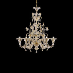 6 Light Rezzonico Style Murano Glass Chandelier with Gold Details