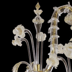 6 Light Rezzonico Style Murano Glass Chandelier with Gold Details