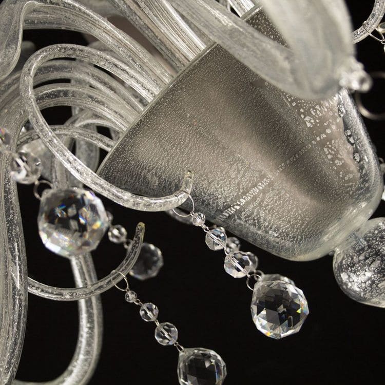 15 Light Silver Leaf Chandelier with Dove-Coloured Lampshades