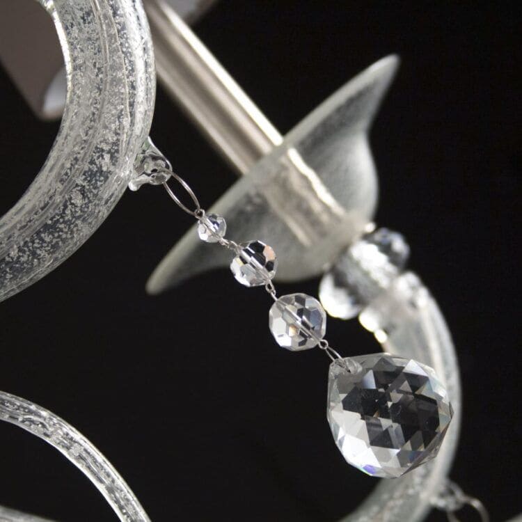 15 Light Silver Leaf Chandelier with Dove-Coloured Lampshades