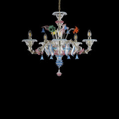 5 Lights Rezzonico Style Chandelier with Red and Blue Trim