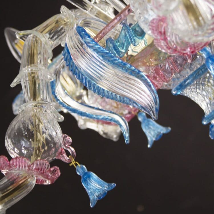 5 Lights Rezzonico Style Chandelier with Red and Blue Trim