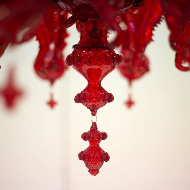 12+6 Light Elegant Multi-Tier Chandelier in Red Murano Glass