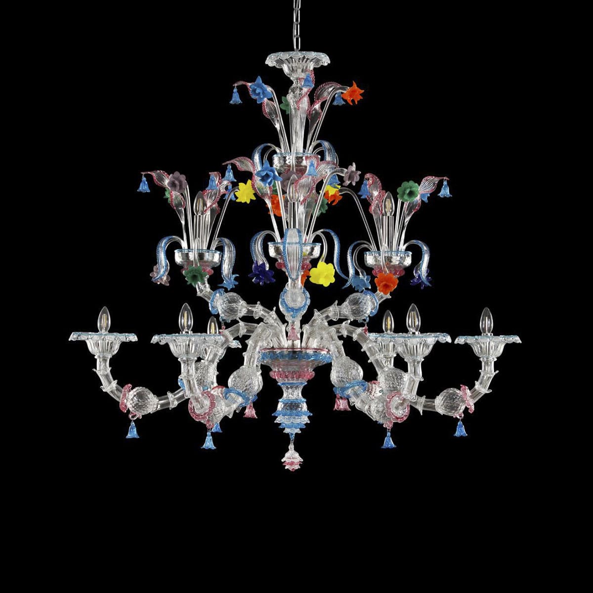 6+3 Light Rezzonico Style Chandelier with Red and Blue Finish