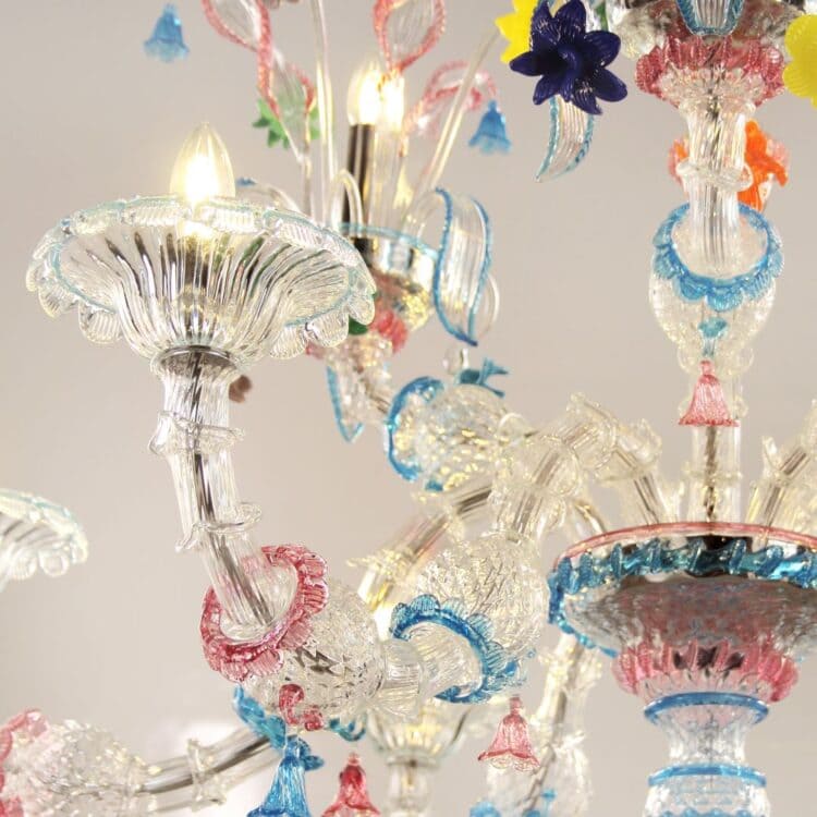 6+3 Light Rezzonico Style Chandelier with Red and Blue Finish