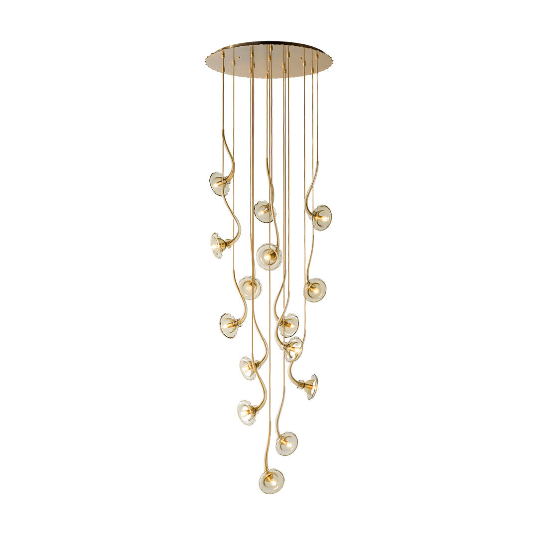 130cm Stairwell Chandelier With Amber Floral Pendants