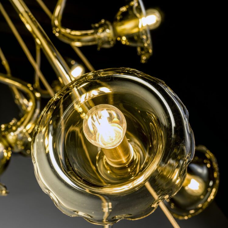 130cm Stairwell Chandelier With Amber Floral Pendants