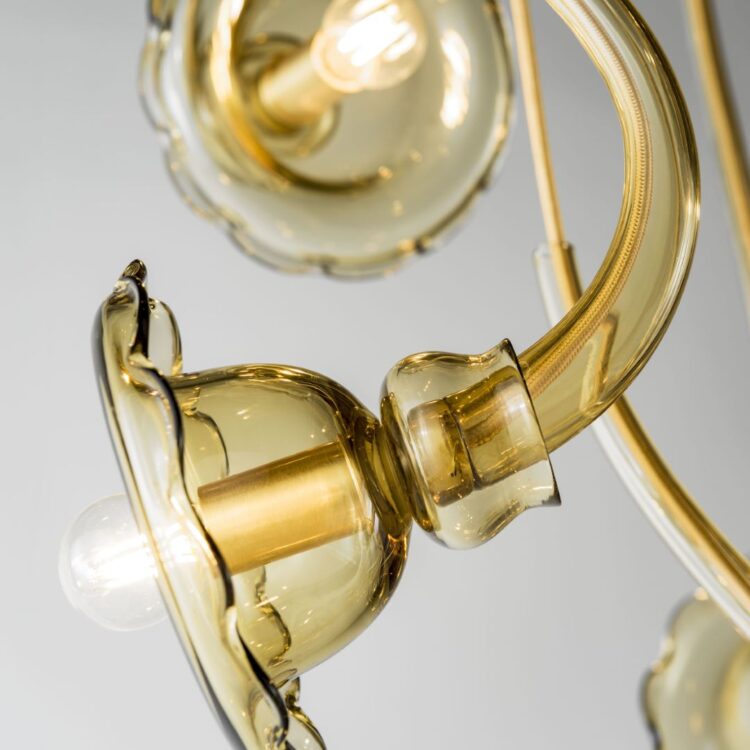 130cm Stairwell Chandelier With Amber Floral Pendants