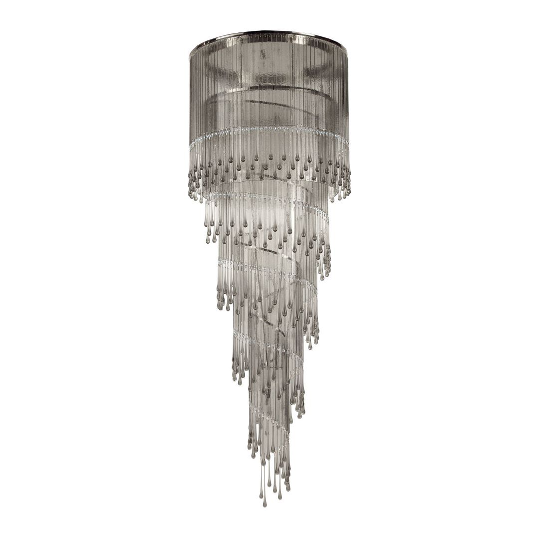 215cm Grey Murano Glass Spiral Chandelier With Premium Crystals