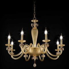 8 Arm Gold Glass Chandelier With Enamel Flower Decoration