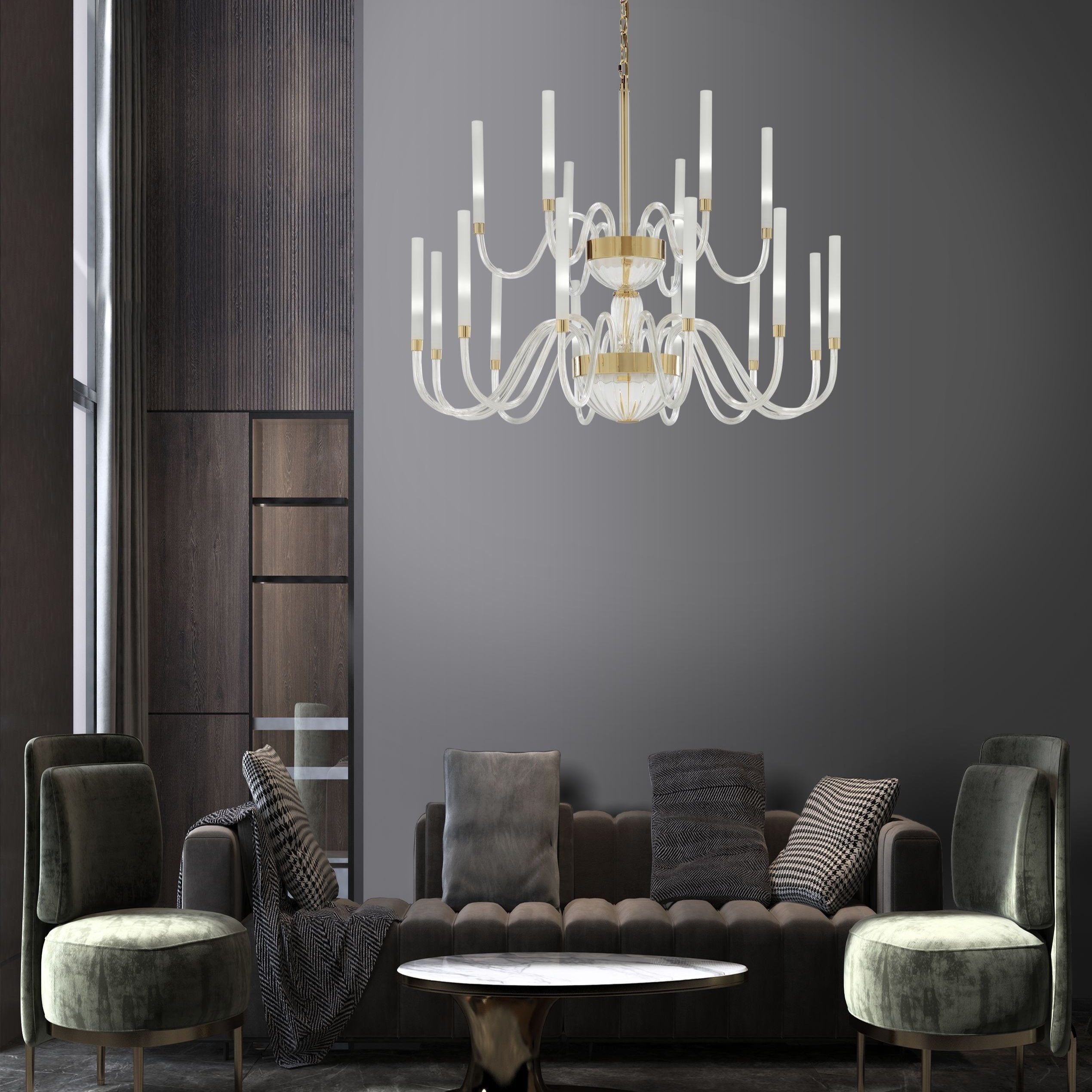 2 Tier Modern Frosted Glass Chandelier With Tube Diffuser
