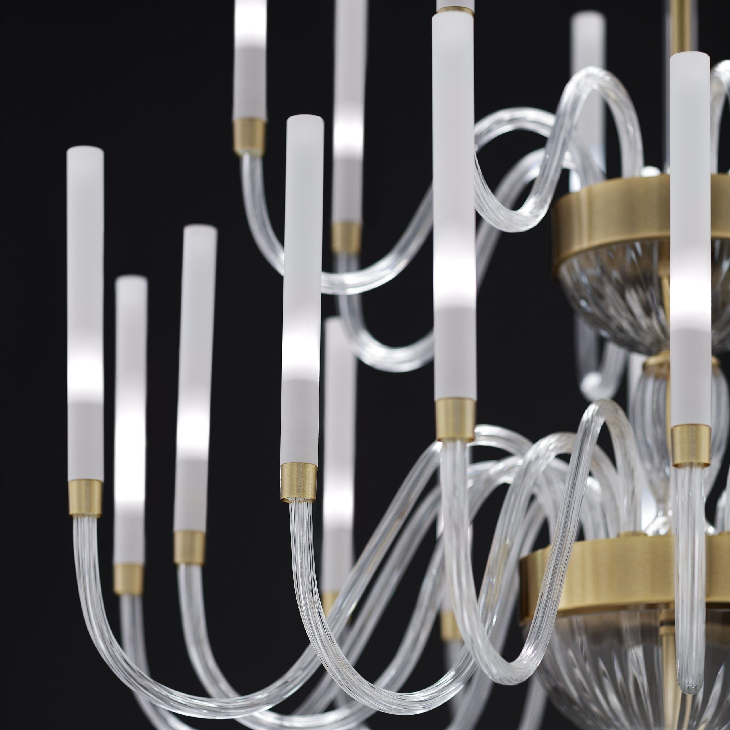 2 Tier Modern Frosted Glass Chandelier With Tube Diffuser