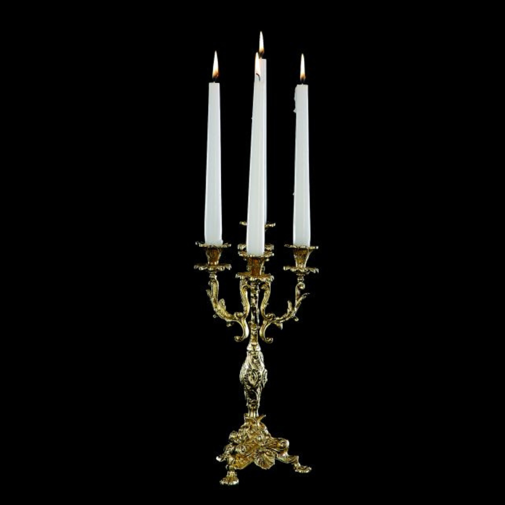 Antiqued 24 Carat Gold Brass Four Arm Candelabra