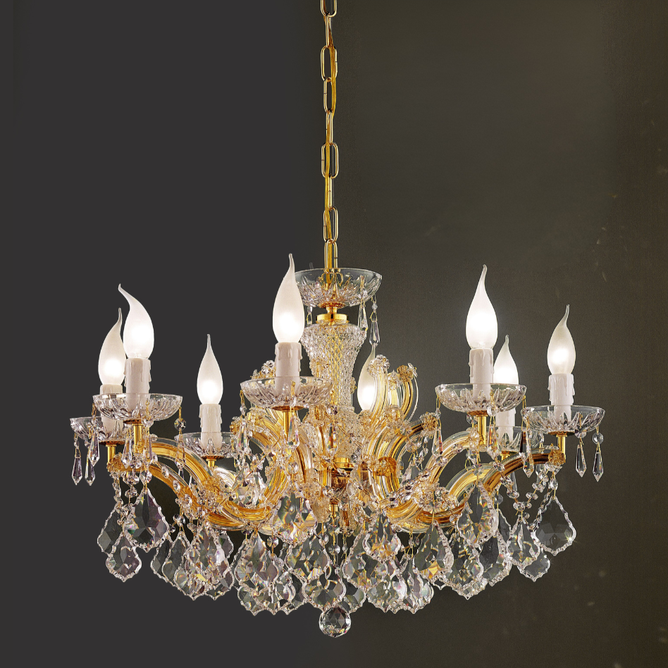 8 Arm Maria Theresa Chandelier In Gold Finish