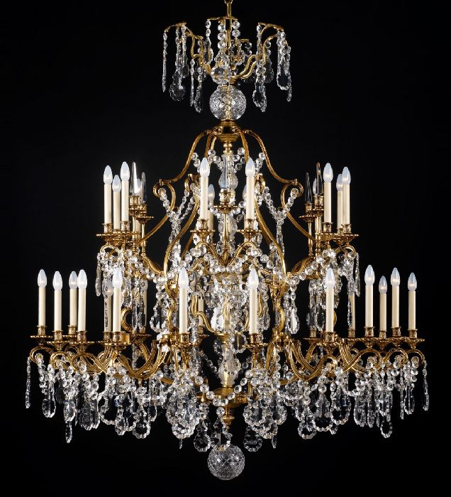 30 Light Brass Chandelier With Bohemian Crystals