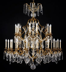 30 Light Brass Chandelier With Bohemian Crystals