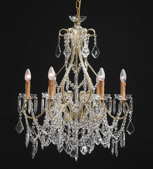 6 Light Gold Chandelier With Bohemian Crystals