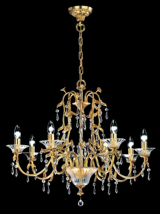 8 Light Italian Gold Chandelier With Murano Glass Bobeches