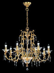 8 Light Italian Gold Chandelier With Murano Glass Bobeches