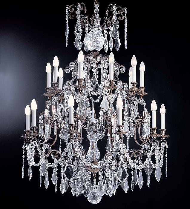 20 Light Brass Chandelier With Bohemian Crystals