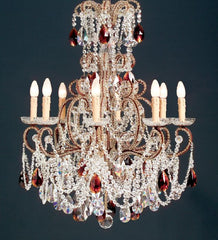 Antiqued Wooden Chandelier With Bohemian And Amber Crystals