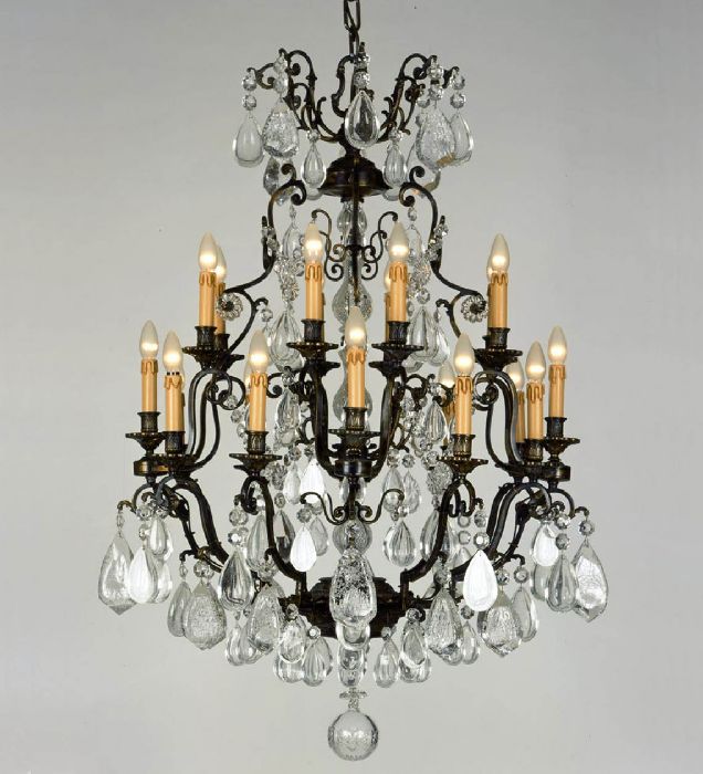 20 Light Bronze Chandelier With Crystals