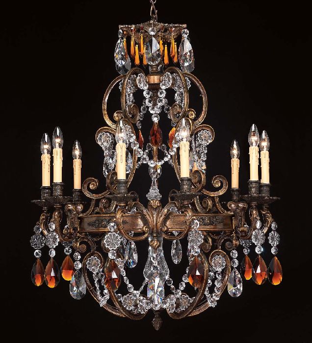 10 Light French Gold Chandelier With Crystals