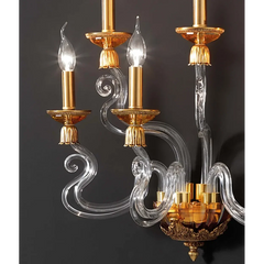 5 Arm Classic Glass Wall Lamp | Clear Glass & Brass Fittings