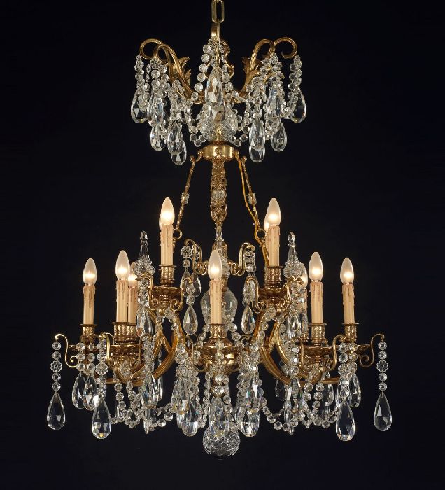 12 Light French Gold Chandelier With Hand Cut Bohemian Crystals
