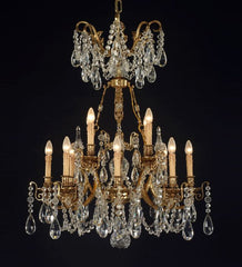 12 Light French Gold Chandelier With Hand Cut Bohemian Crystals