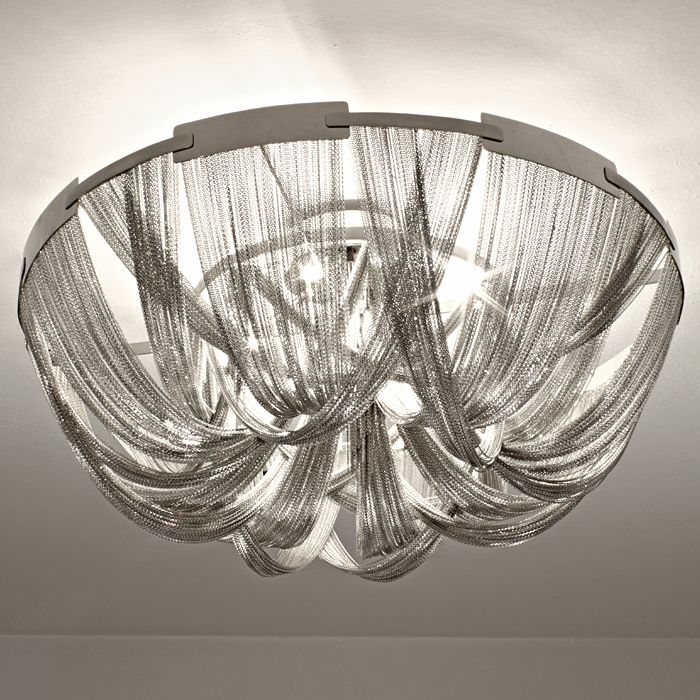 "Soscik"  Gold, Bronze, Or Nickel 100 Cm Modern Metal  Flush Ceiling Light From Terzani
