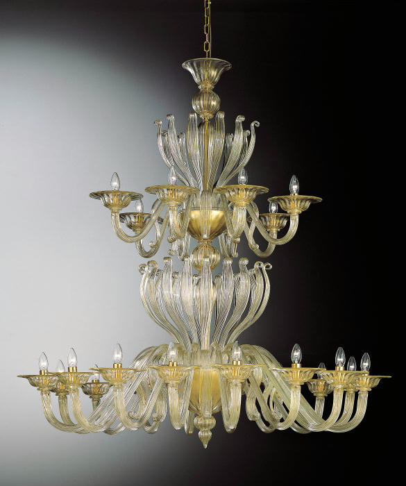 24 Light Gold Crystal Murano Chandelier