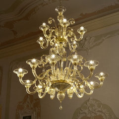 Amber, Turquoise Or Clear Murano Chandelier In 5 Sizes